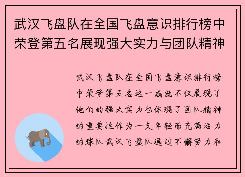 武汉飞盘队在全国飞盘意识排行榜中荣登第五名展现强大实力与团队精神 - 副本